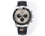Rolex Daytona 904L Steel 40mm Ceramic Bezel Platinum Markers Grey Face Oysterflex Band Watch